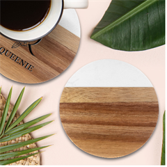 Silk Waves Abstract Marble Wood Coaster (round) by Cemarart