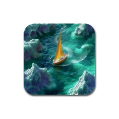 Seascape Boat Sailing Rubber Square Coaster (4 Pack) by Cemarart
