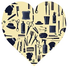 Elegant Hairdresser Pattern Cream Wooden Puzzle Heart by TetiBright