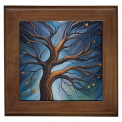 Tree Branches Mystical Moon Expressionist Oil Painting Acrylic Painting Abstract Nature Moonlight Ni Framed Tile by Maspions