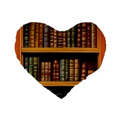 Room Interior Library Books Bookshelves Reading Literature Study Fiction Old Manor Book Nook Reading Standard 16  Premium Flano Heart Shape Cushions by Grandong