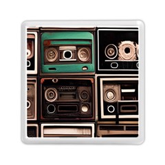 Retro Electronics Old Antiques Texture Wallpaper Vintage Cassette Tapes Retrospective Memory Card Reader (square) by Grandong