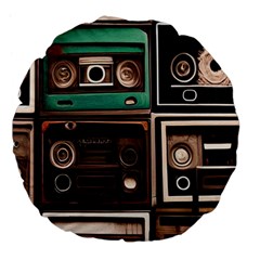 Retro Electronics Old Antiques Texture Wallpaper Vintage Cassette Tapes Retrospective Large 18  Premium Flano Round Cushions by Grandong