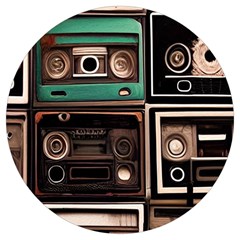 Retro Electronics Old Antiques Texture Wallpaper Vintage Cassette Tapes Retrospective Round Trivet by Grandong