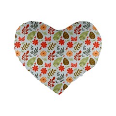 Background Pattern Flowers Design Leaves Autumn Daisy Fall Standard 16  Premium Flano Heart Shape Cushions by Maspions