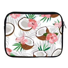 Seamless Pattern Coconut Piece Palm Leaves With Pink Hibiscus Apple Ipad 2/3/4 Zipper Cases by Apen
