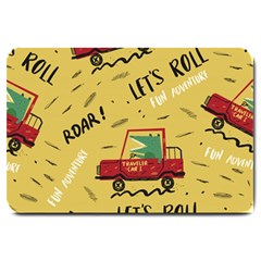 Childish Seamless Pattern With Dino Driver Large Doormat by Apen