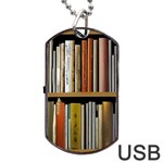 Book Nook Books Bookshelves Comfortable Cozy Literature Library Study Reading Reader Reading Nook Ro Dog Tag USB Flash (One Side) Front