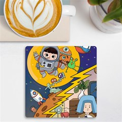 Astronaut Moon Monsters Spaceship Universe Space Cosmos Uv Print Square Tile Coaster  by Maspions
