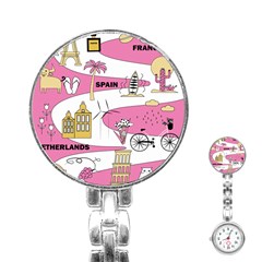 Roadmap Trip Europe Italy Spain France Netherlands Vine Cheese Map Landscape Travel World Journey Stainless Steel Nurses Watch by Maspions