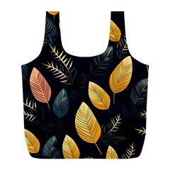 Gold Yellow Leaves Fauna Dark Background Dark Black Background Black Nature Forest Texture Wall Wall Full Print Recycle Bag (l) by Bedest