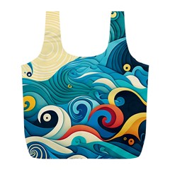 Waves Ocean Sea Abstract Whimsical Abstract Art Pattern Abstract Pattern Water Nature Moon Full Moon Full Print Recycle Bag (l) by Bedest