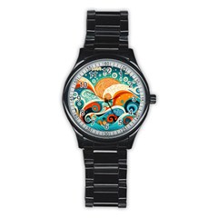 Waves Ocean Sea Abstract Whimsical Abstract Art Pattern Abstract Pattern Nature Water Seascape Stainless Steel Round Watch by Bedest