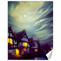 Village Moon Cloudy Historical Tudor Architecture Houses Town Night Windows City Canvas 12  X 16  by Posterlux