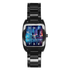 Digital Art Artwork Illustration Vector Buiding City Stainless Steel Barrel Watch by Maspions