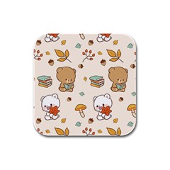 Bear Cartoon Background Pattern Seamless Animal Rubber Square Coaster (4 Pack) by Maspions