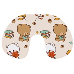Bear Cartoon Background Pattern Seamless Animal Travel Neck Pillow by Maspions