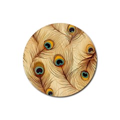 Vintage Peacock Feather Peacock Feather Pattern Background Nature Bird Nature Rubber Round Coaster (4 Pack) by Maspions