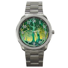 Trees Forest Mystical Forest Nature Junk Journal Scrapbooking Background Landscape Sport Metal Watch by Maspions