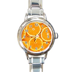 Oranges Textures, Close-up, Tropical Fruits, Citrus Fruits, Fruits Round Italian Charm Watch by nateshop