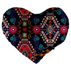 Pattern, Ornament, Motif, Colorful Large 19  Premium Heart Shape Cushions by nateshop