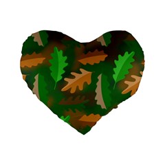 Leaves Foliage Pattern Oak Autumn Standard 16  Premium Flano Heart Shape Cushions by Maspions