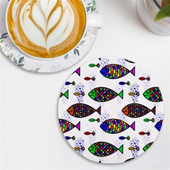 Fish Abstract Colorful Uv Print Round Tile Coaster by Maspions