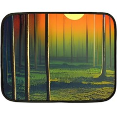 Outdoors Night Moon Full Moon Trees Setting Scene Forest Woods Light Moonlight Nature Wilderness Lan Fleece Blanket (mini) by Posterlux