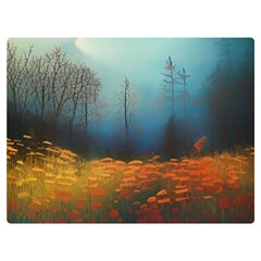 Wildflowers Field Outdoors Clouds Trees Cover Art Storm Mysterious Dream Landscape Premium Plush Fleece Blanket (extra Small) by Posterlux
