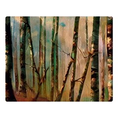 Woodland Woods Forest Trees Nature Outdoors Mist Moon Background Artwork Book Two Sides Premium Plush Fleece Blanket (large) by Posterlux
