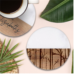 Nature Outdoors Night Trees Scene Forest Woods Light Moonlight Wilderness Stars Classic Marble Wood Coaster (round)  by Posterlux