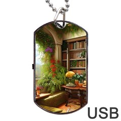 Room Interior Library Books Bookshelves Reading Literature Study Fiction Old Manor Book Nook Reading Dog Tag Usb Flash (two Sides) by Posterlux