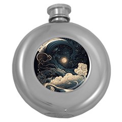 Starry Sky Moon Space Cosmic Galaxy Nature Art Clouds Art Nouveau Abstract Round Hip Flask (5 Oz) by Posterlux