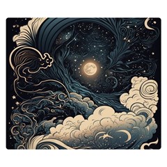 Starry Sky Moon Space Cosmic Galaxy Nature Art Clouds Art Nouveau Abstract Two Sides Premium Plush Fleece Blanket (kids Size) by Posterlux