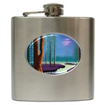 Artwork Outdoors Night Trees Setting Scene Forest Woods Light Moonlight Nature Hip Flask (6 oz) Front