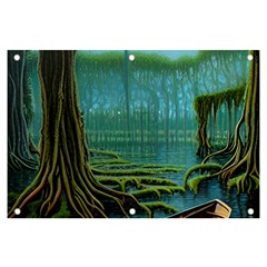 Boat Canoe Swamp Bayou Roots Moss Log Nature Scene Landscape Water Lake Setting Abandoned Rowboat Fi Banner And Sign 6  X 4  by Posterlux