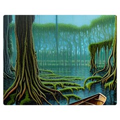 Boat Canoe Swamp Bayou Roots Moss Log Nature Scene Landscape Water Lake Setting Abandoned Rowboat Fi Premium Plush Fleece Blanket (medium) by Posterlux