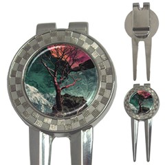 Night Sky Nature Tree Night Landscape Forest Galaxy Fantasy Dark Sky Planet 3-in-1 Golf Divots by Posterlux