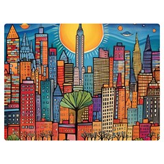 City New York Nyc Skyscraper Skyline Downtown Night Business Urban Travel Landmark Building Architec Premium Plush Fleece Blanket (extra Small) by Posterlux