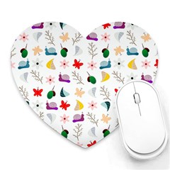 Snails Butterflies Pattern Seamless Heart Mousepad by Maspions