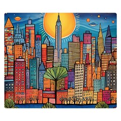 City New York Nyc Skyscraper Skyline Downtown Night Business Urban Travel Landmark Building Architec Two Sides Premium Plush Fleece Blanket (kids Size) by Posterlux