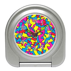 Colorful-graffiti-pattern-blue-background Travel Alarm Clock by designsbymallika