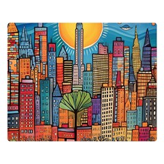 City New York Nyc Skyscraper Skyline Downtown Night Business Urban Travel Landmark Building Architec Premium Plush Fleece Blanket (large) by Posterlux