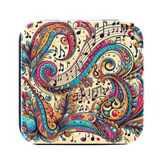 Paisley Print Musical Notes Square Metal Box (black) by RiverRootz