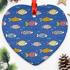 Sea Fish Blue Submarine Animals Patteen Ornament (heart) by Maspions