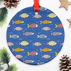 Sea Fish Blue Submarine Animals Patteen Round Ornament (two Sides) by Maspions