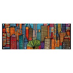 City New York Nyc Skyscraper Skyline Downtown Night Business Urban Travel Landmark Building Architec Banner And Sign 8  X 3  by Posterlux