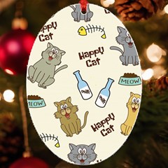 Happy Cats Pattern Background Uv Print Acrylic Ornament Oval by Grandong