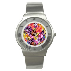 Abstract Circles Background Retro Stainless Steel Watch by Ravend