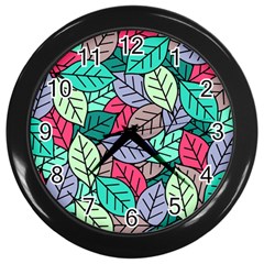 Pattern Leaves Background Nature Wall Clock (black) by Proyonanggan